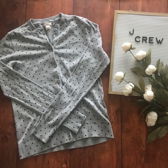 J Crew Gray The Caryn Cardigan w/ Blue Polka Dots - Picture 4 of 8